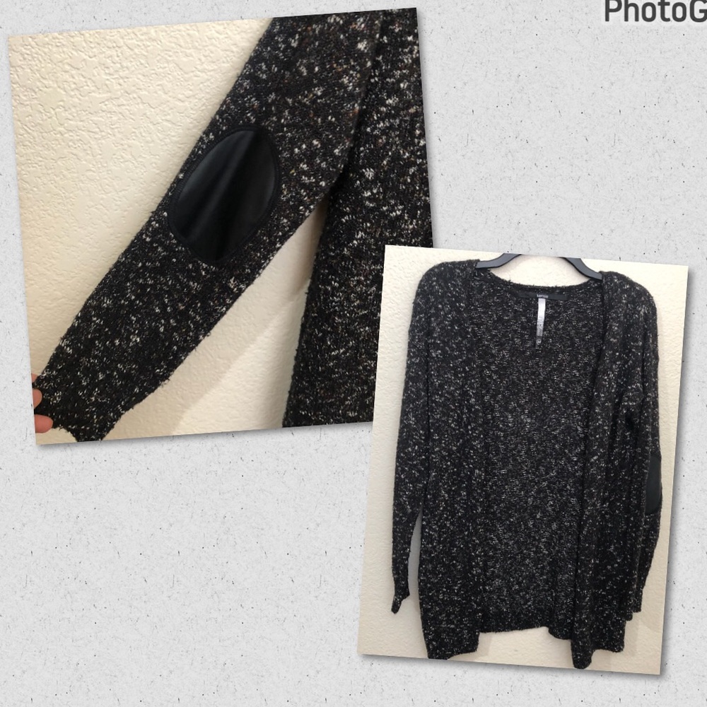 KENSIE Women XS Marled Dark Multicolor Elbow Patch Button Cardigan